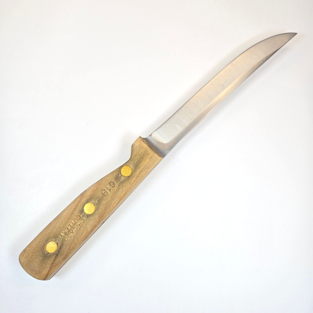 Vintage Chicago Cutlery 61S Boning Knife Vintage Walnut Handle Brass Rivets USA